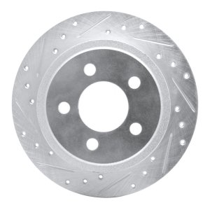 Jeep TJ Brake Rotor (1) - Rear Left - R1 Concepts - Drilled & Slotted - Silver - `03-`07
